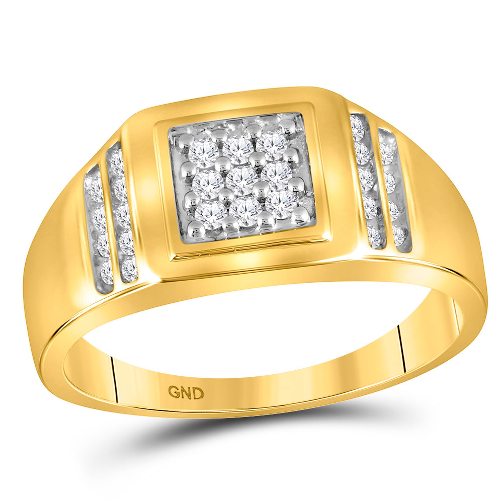 10kt Yellow Gold Mens Round Diamond Square Cluster Ring 1/4 Cttw | eBay