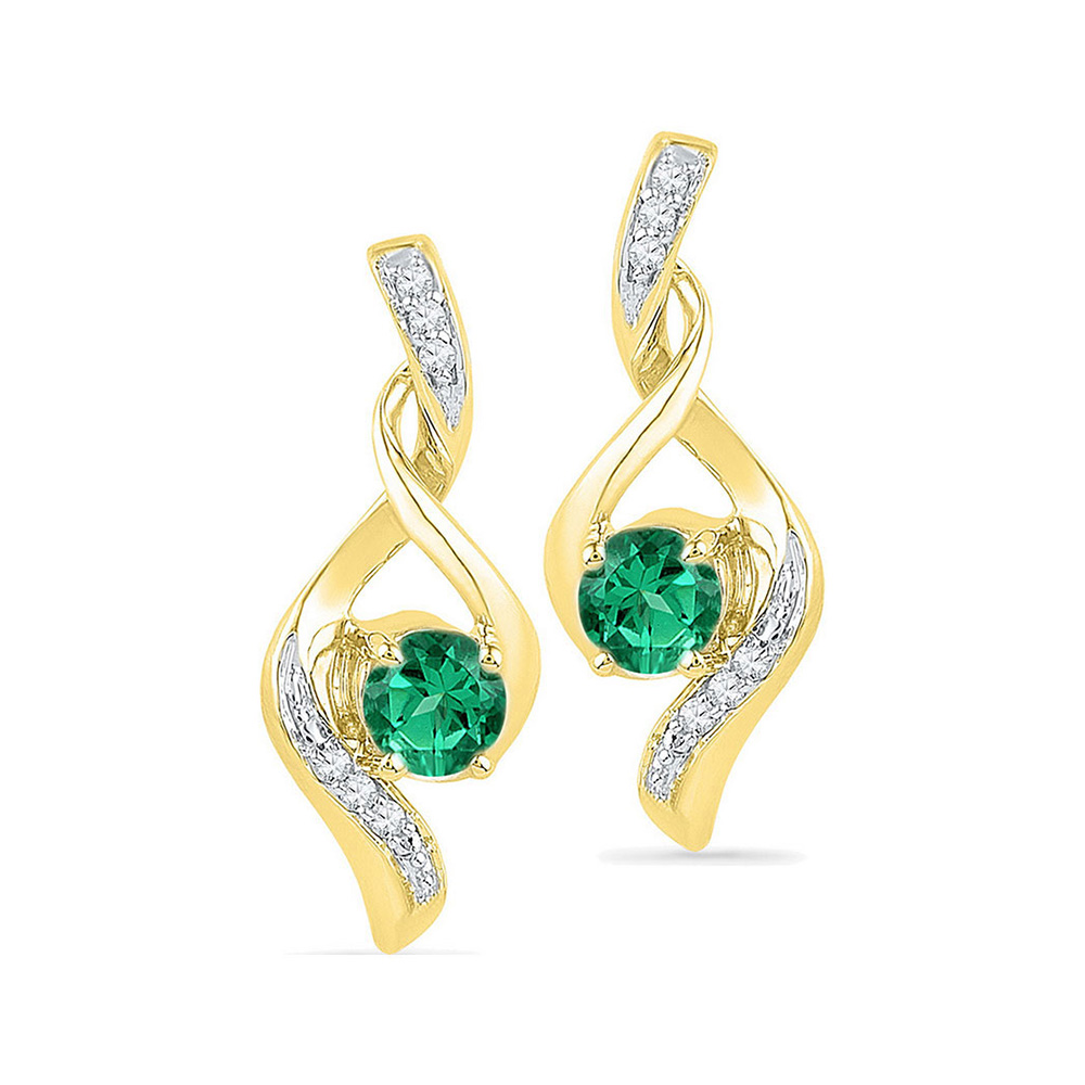 10kt Yellow Gold Womens Round Lab-Created Emerald Solitaire Diamond Earrings 1/3 Cttw