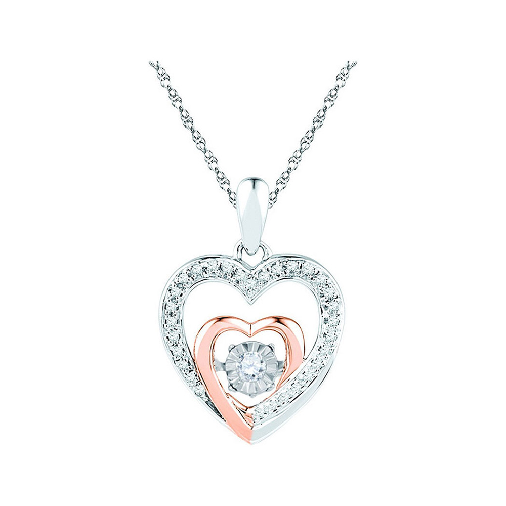 10k Two-tone Gold Round Diamond Heart Twinkle Moving Pendant 1/10 Ctw ...