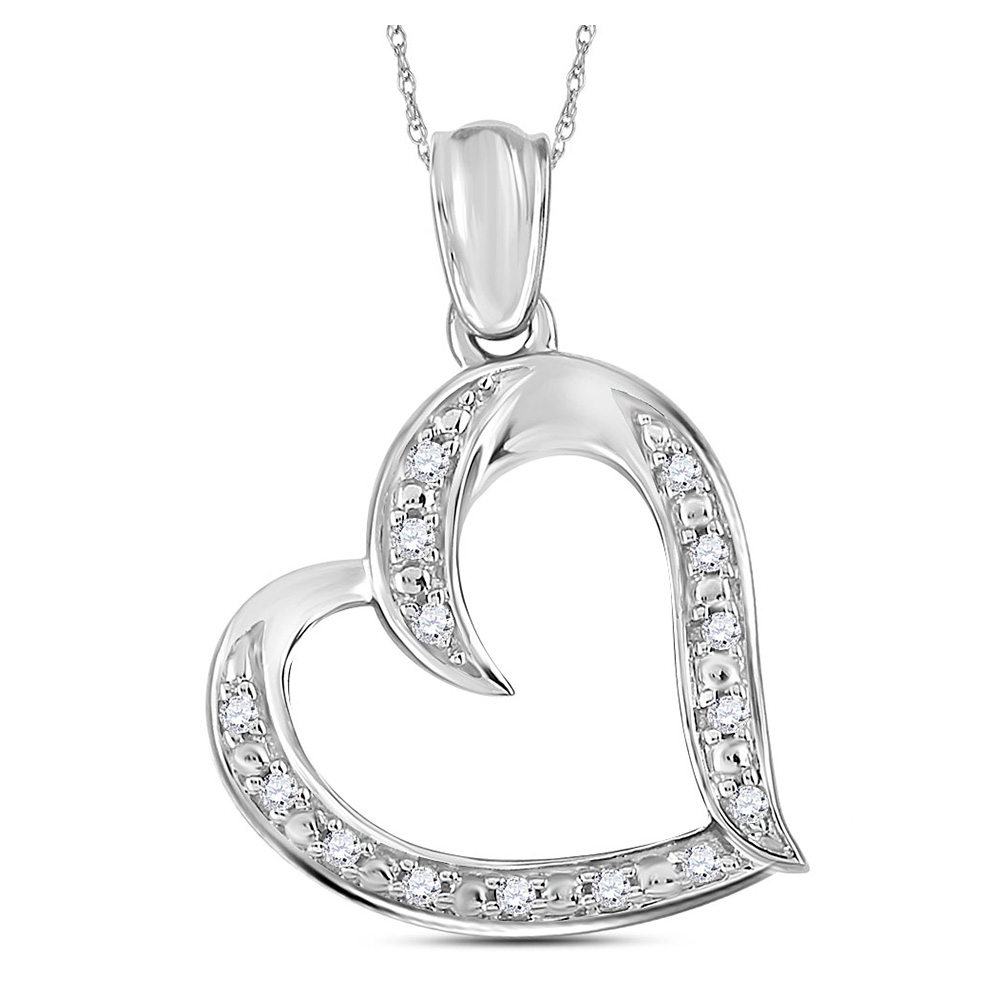 Sterling Silver Womens Round Diamond Heart Pendant 1/10 Cttw | eBay