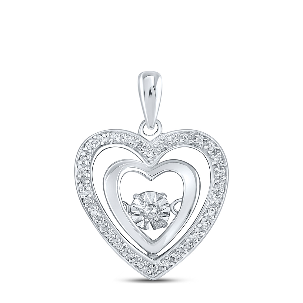 Sterling Silver Womens Round Diamond Heart Moving Twinkle Pendant 1/10 ...