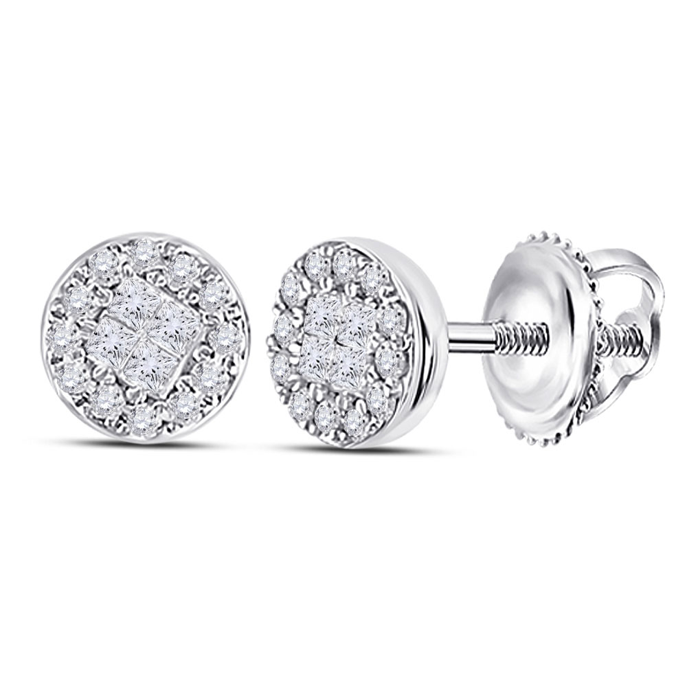 14kt White Gold Womens Princess Diamond Cluster Earrings 1/6 Cttw | eBay