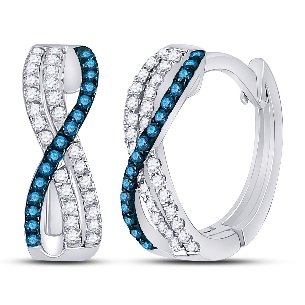 10K White Gold Womens Blue Color Treated Diamond Hoop Fashion Earrings 1/4