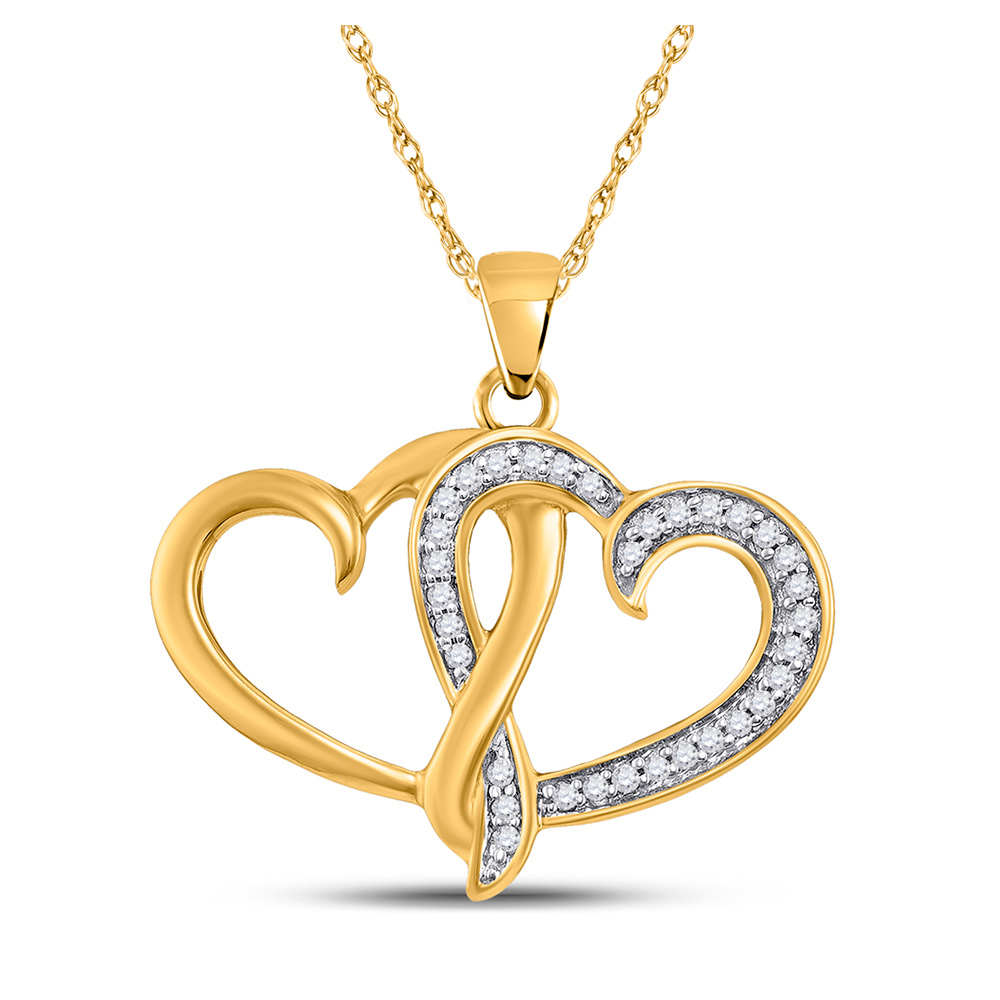 10k Yellow Gold Round Diamond Double Joined Heart Fashion Pendant 1/10 ...