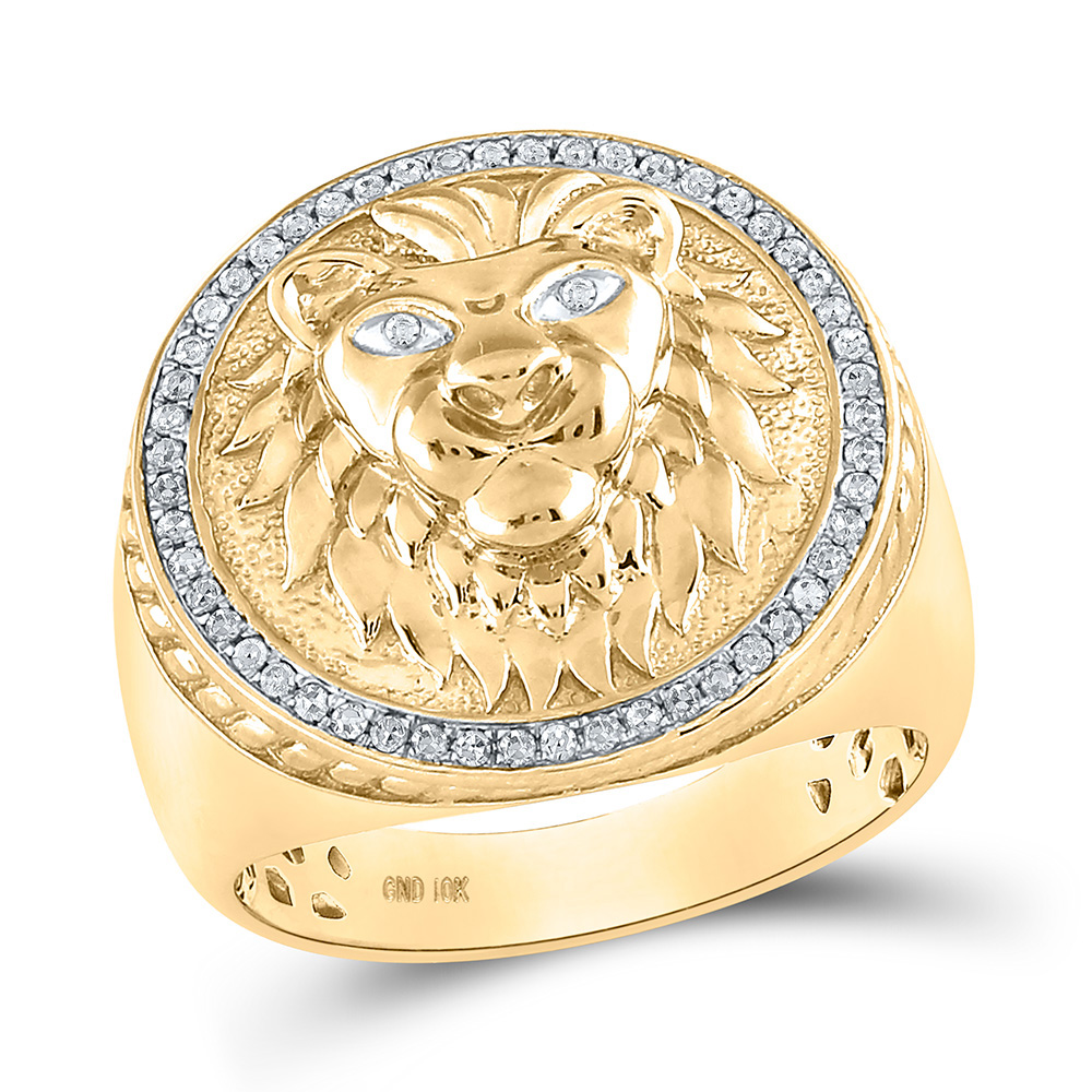 10kt Yellow Gold Mens Round Diamond Lion Head Mane Ring 1/3 Cttw | eBay