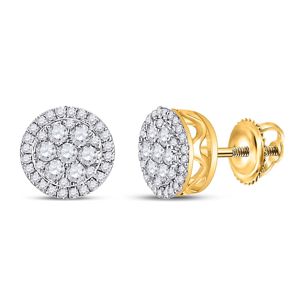 10kt Yellow Gold Womens Round Diamond Flower Cluster Earrings 3/8 Cttw ...