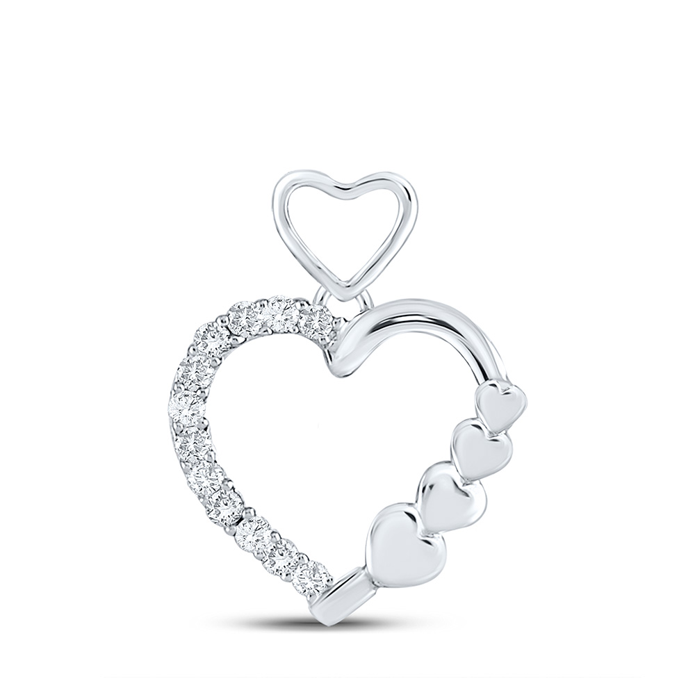 10kt White Gold Womens Round Diamond Heart Pendant 1/12 Cttw | eBay