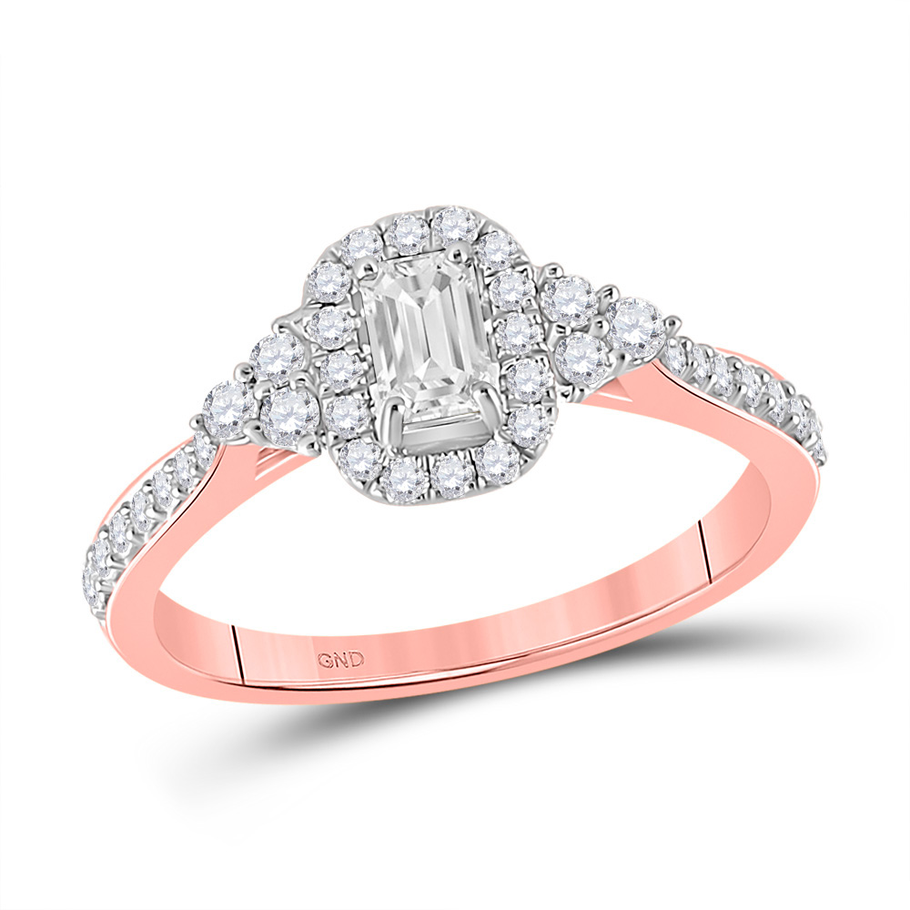 14kt Rose Gold Emerald Diamond Halo Bridal Wedding Engagement Ring 3/4 ...