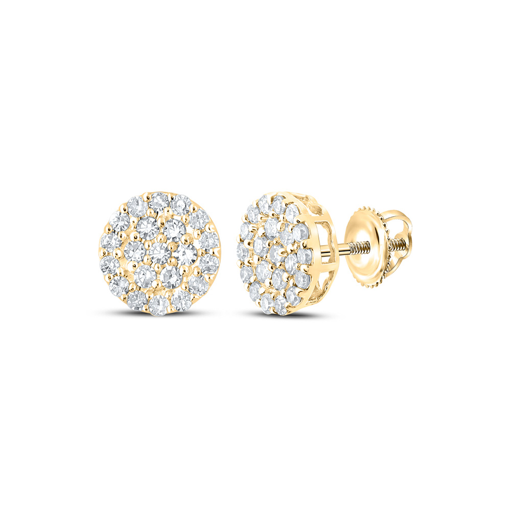10K Yellow Gold Mens Round Diamond Cluster Earrings 1/4 Cttw