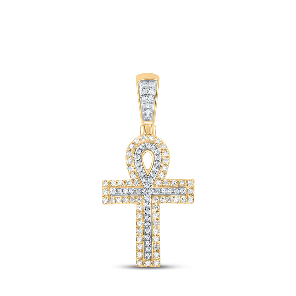 10kt Two-tone Gold Mens Round Diamond Ankh Cross Charm Pendant 1/4 Cttw