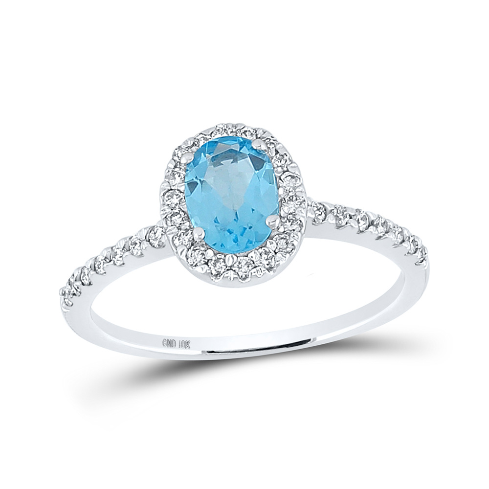 10K White Gold Womens Oval Lab-Created Blue Topaz Solitaire Ring 1-1/5 Cttw
