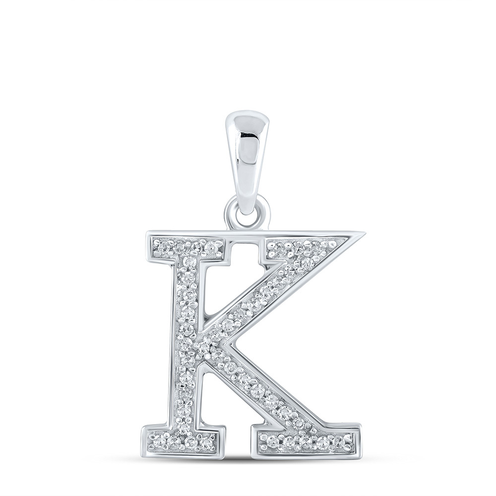 10K White Gold Womens Round Diamond Initial K Letter Pendant 1/12 Cttw