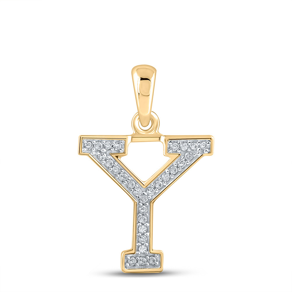 10K Yellow Gold Womens Round Diamond Initial Y Letter Pendant 1/12 Cttw