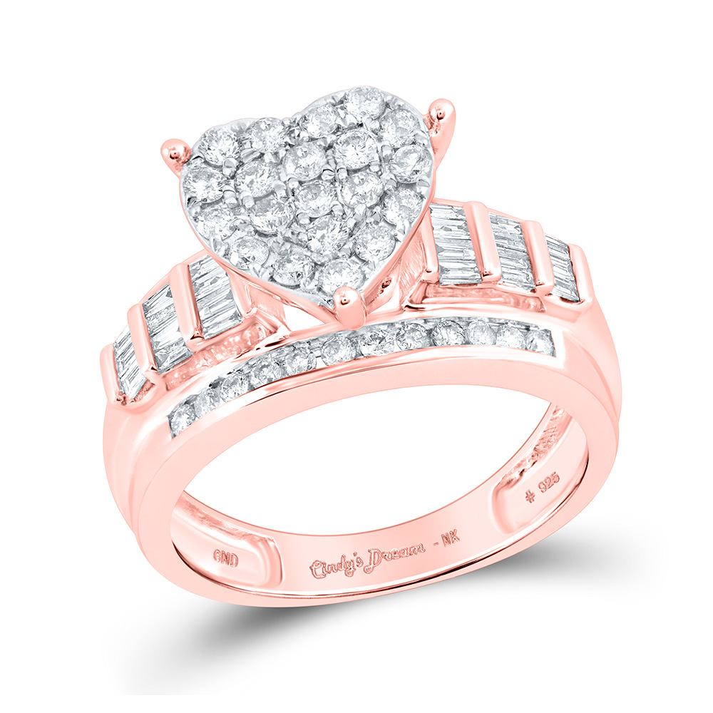 10kt Rose Gold Round Diamond Heart Bridal Wedding Engagement Ring 1 Cttw