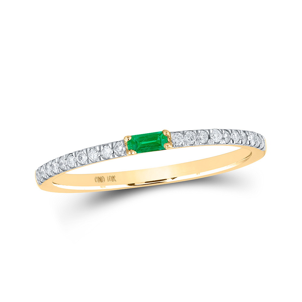 10K Yellow Gold Womens Baguette Emerald Diamond Band Ring 1/5 Cttw