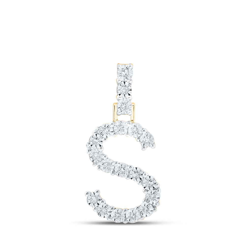 10K Yellow Gold Womens Round Diamond S Initial Letter Pendant 1/10 Cttw