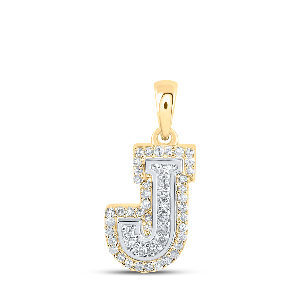 10K Two-tone Gold Womens Round Diamond J Initial Letter Pendant 1/6 Cttw