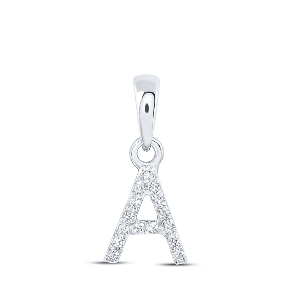 10K White Gold Womens Round Diamond A Initial Letter Pendant .03 Cttw