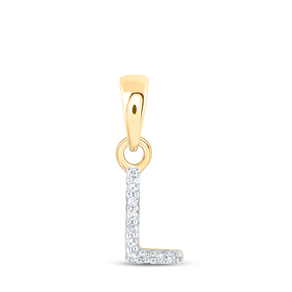 10K Yellow Gold Womens Round Diamond L Initial Letter Pendant .02 Cttw