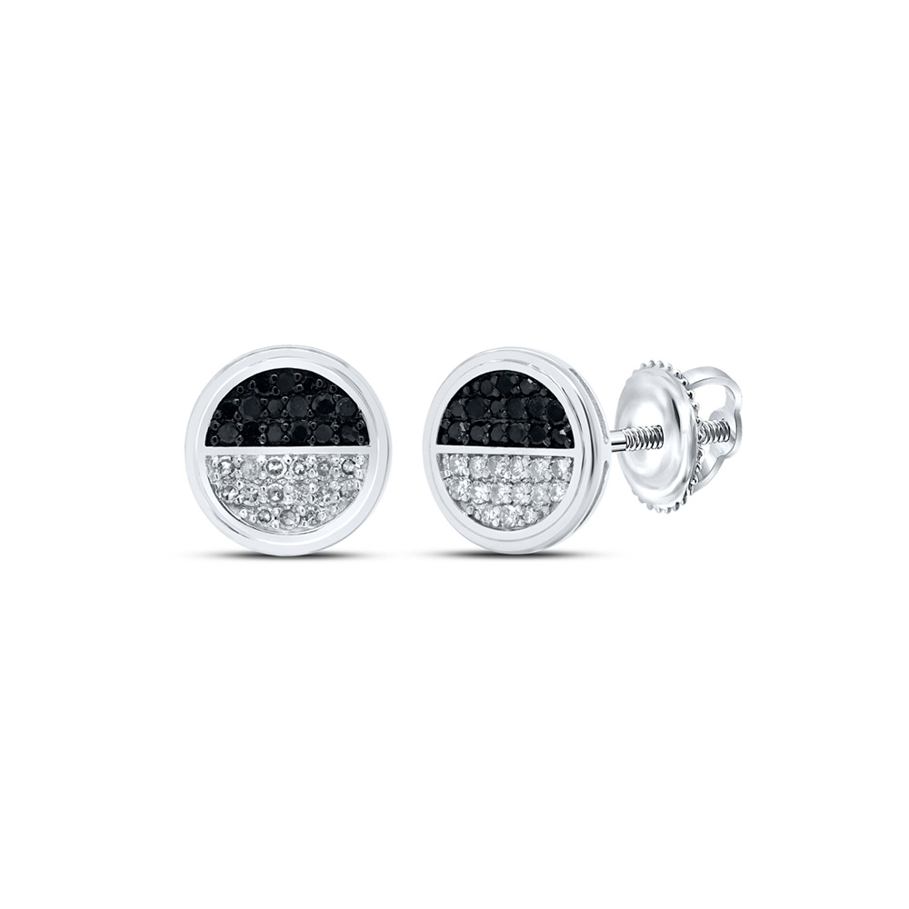10K White Gold Mens Round Black Color Treated Diamond Circle Earrings 1/4 Cttw