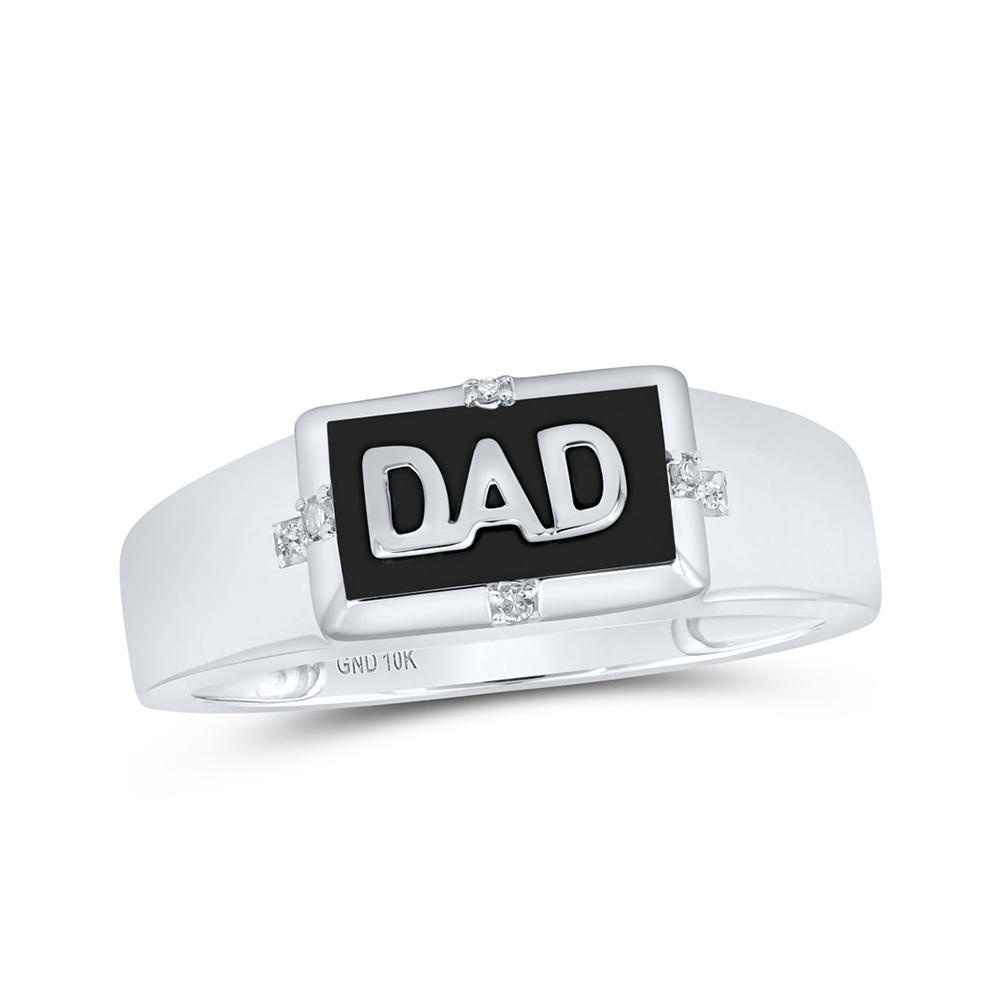 10K White Gold Mens Round Diamond DAD Band Ring .03 Cttw