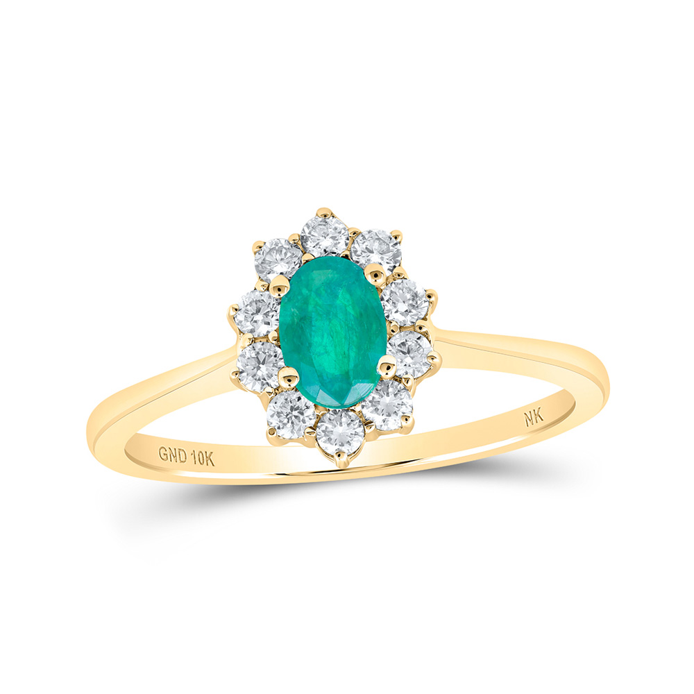 10K Yellow Gold Womens Oval Emerald Diamond Halo Ring 5/8 Cttw