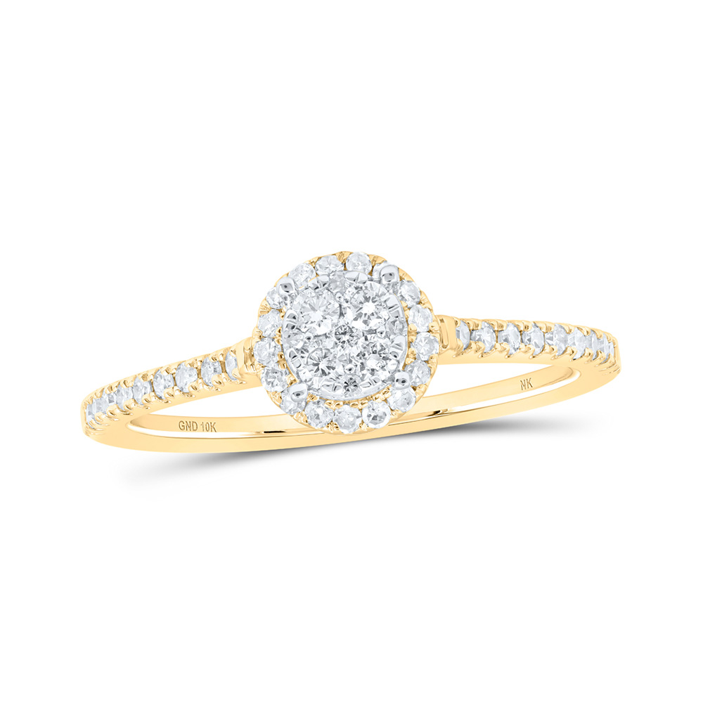 10K Yellow Gold Womens Round Diamond Cluster Ring 1/3 Cttw