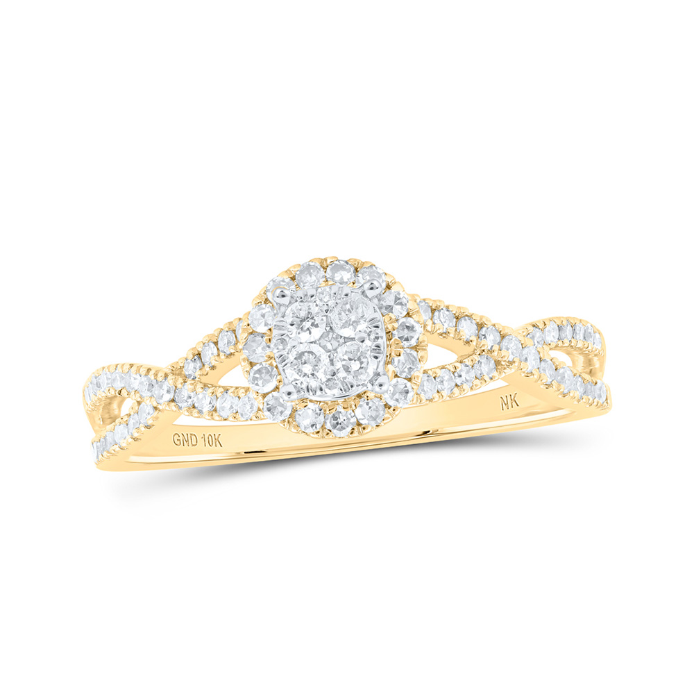 10K Yellow Gold Womens Round Diamond Cluster Ring 3/8 Cttw