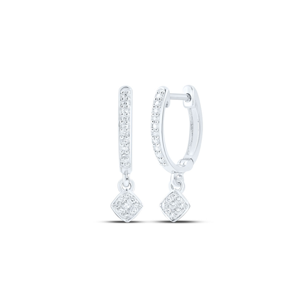 10K White Gold Womens Round Diamond Hoop Dangle Earrings 1/6 Cttw