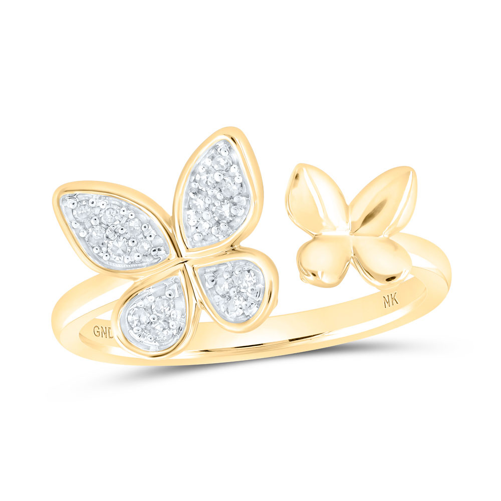 10K Yellow Gold Womens Round Diamond Butterfly Ring 1/8 Cttw