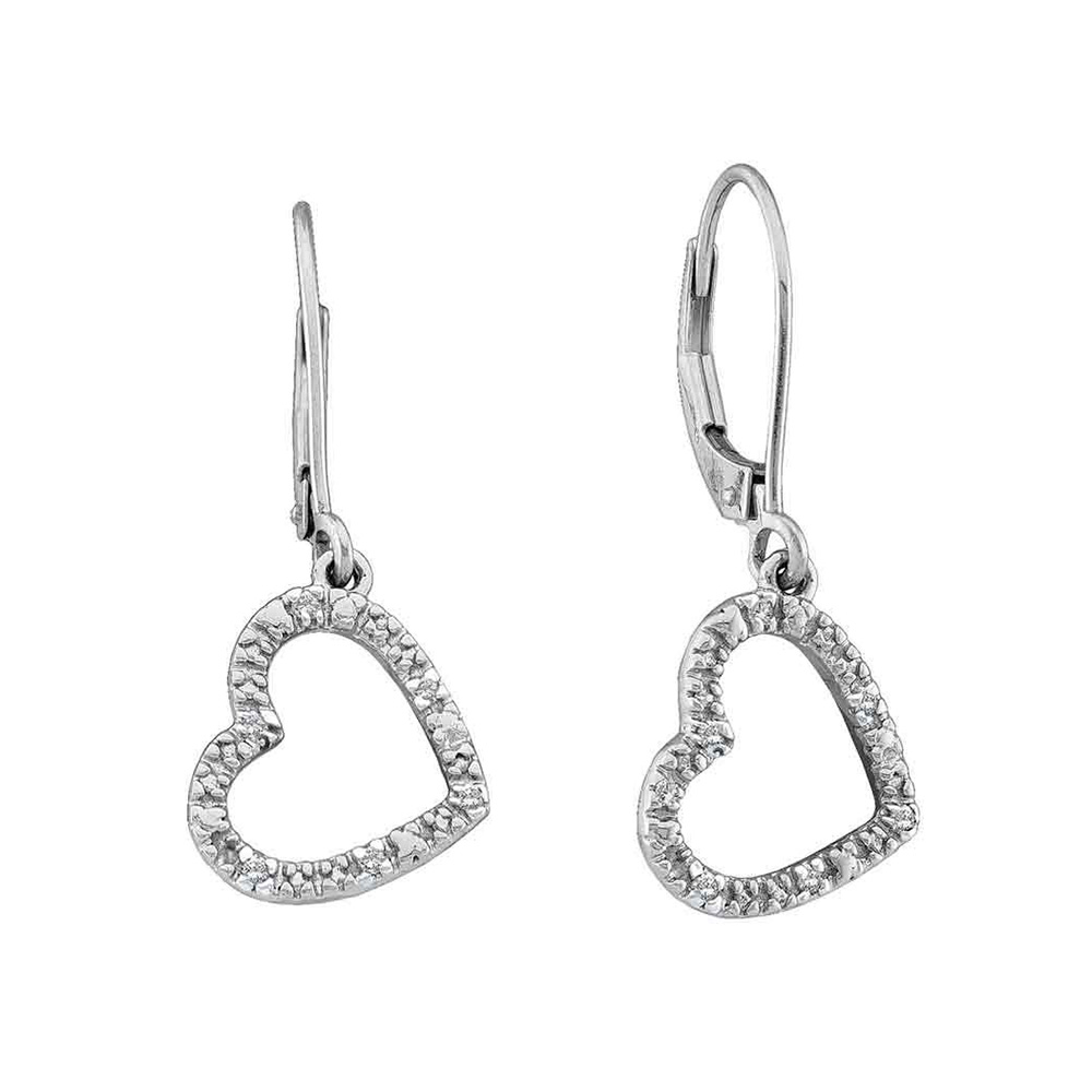 14k White Gold Womens Round Diamond Heart Dangle Fashion Earrings 1/20 ...