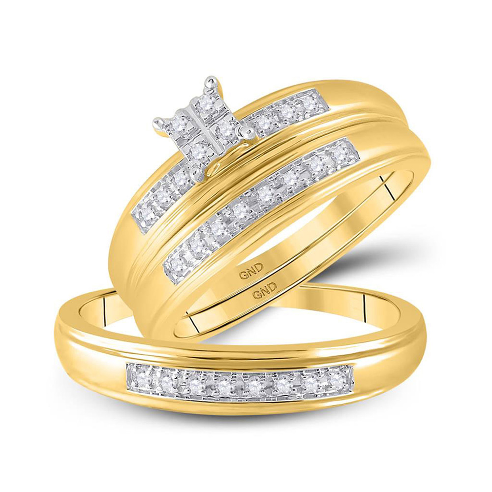 Diamond2Deal 14kt Yellow Gold His & Hers Round Diamond Square Cluster ...