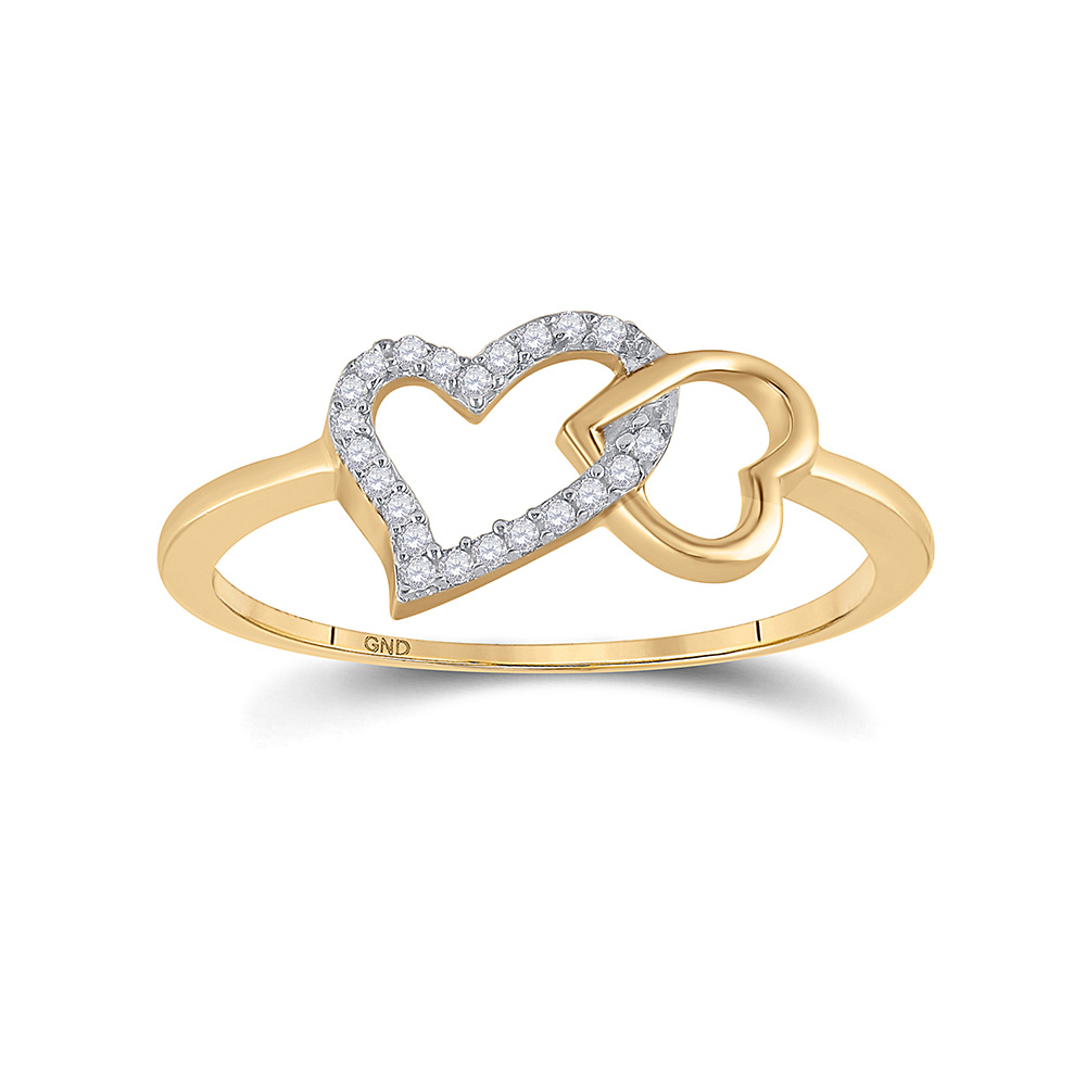 10kt Yellow Gold Womens Round Diamond Double Heart Ring 1/20 Cttw | eBay
