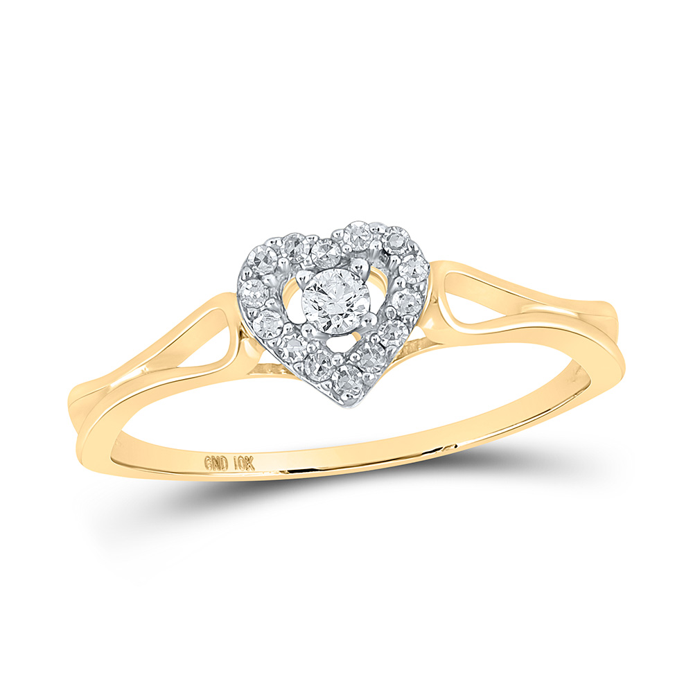 10kt Yellow Gold Womens Round Diamond Heart Promise Ring 1/8 Cttw | eBay
