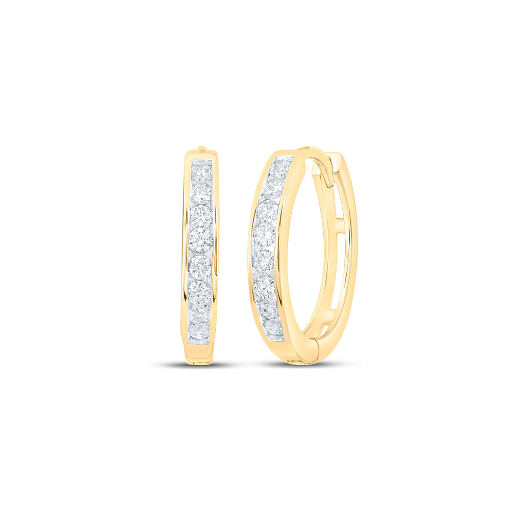 10kt Yellow Gold Womens Round Diamond Hoop Earrings 1/4 Cttw