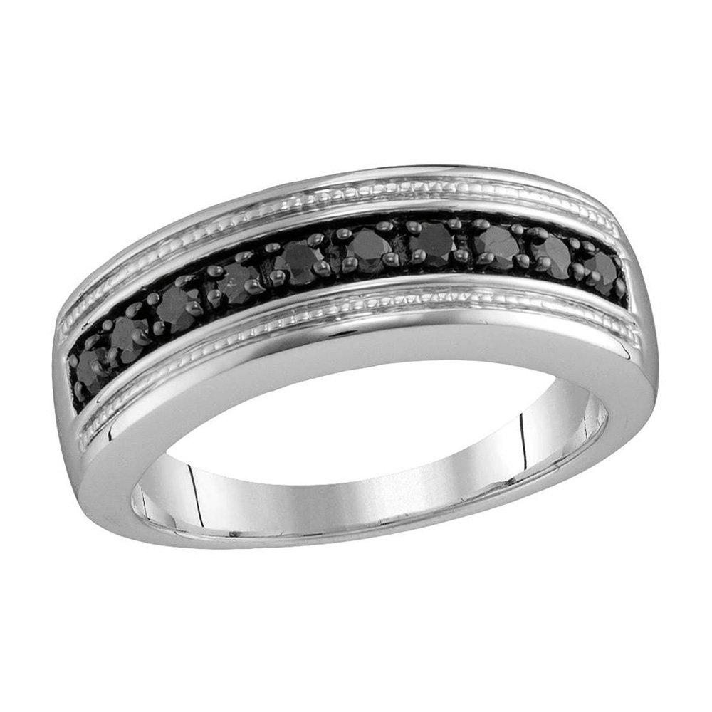Sterling Silver Mens Round Black Color Enhanced Diamond Wedding Band Ring 1/2 Cttw