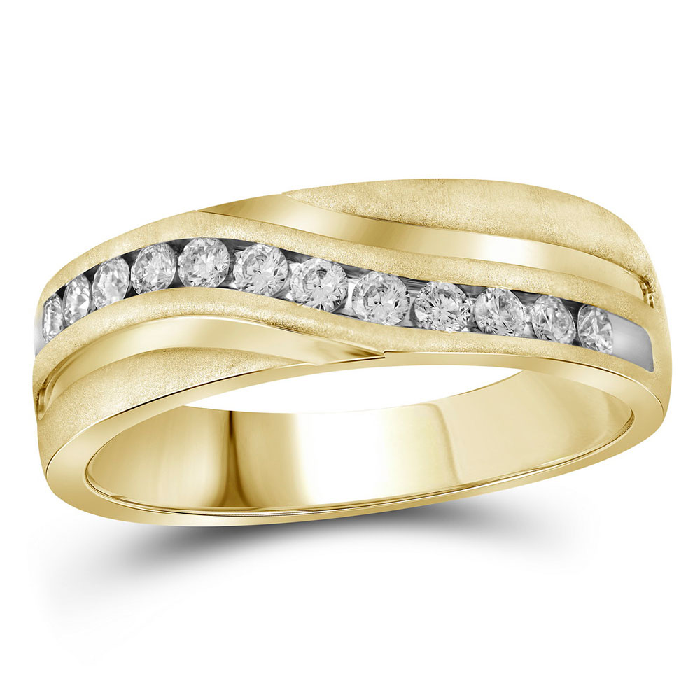 10k Yellow Gold Mens Round Diamond Band Wedding Anniversary Ring 1 Ctw ...