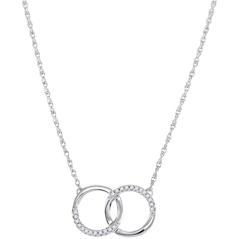 10kt White Gold Womens Round Diamond Interlocking Double Circle Pendant Necklace 1/10 Cttw