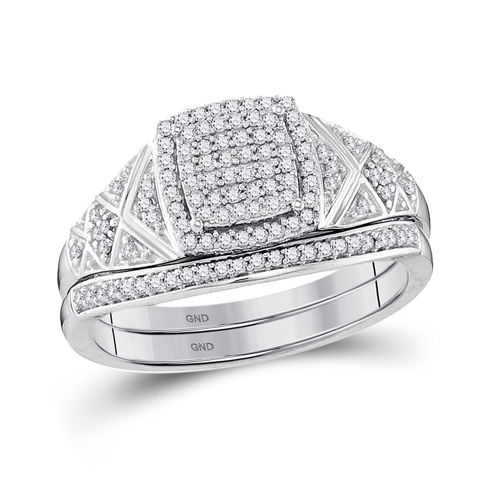 10kt White Gold Round Diamond Square Bridal Wedding Engagement Ring Band Set Ebay